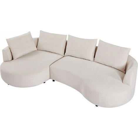 Vente-Unique – Canapé d'angle gauche 5 places en velours texturé beige – Déhoussable – Longueur 285 cm – Structure bois – Accoudoirs inclus (1/5)