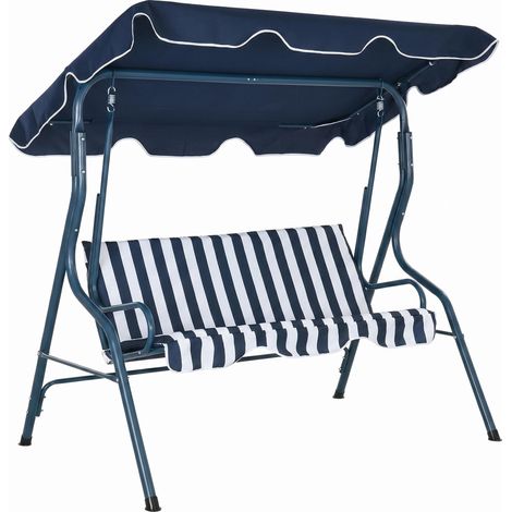Balancelle d'extérieur avec auvent inclinable, structure en acier imperméable, idéale pour terrasse ou balcon, 170 x 110 x 153 cm, bleue. (1/5)