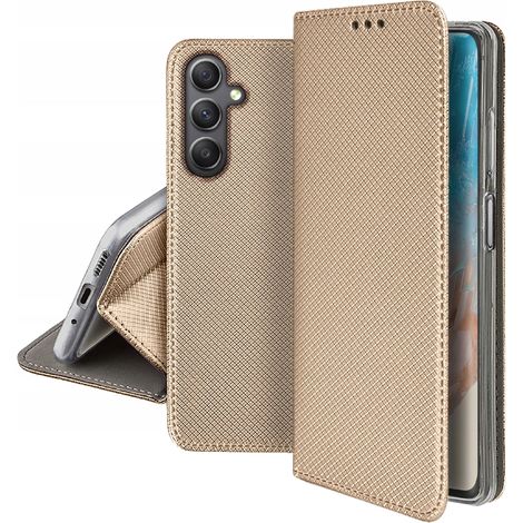 Custodia per Samsung Galaxy M35 5G SMART MAGNET BOOK CASE WALLET ORO + VETRO (1/5)