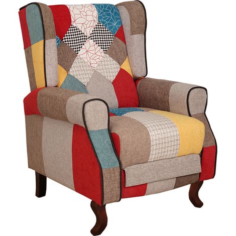 Poltrona relax tessuto patchwork BERGERE Reclinabile poggiapiedi