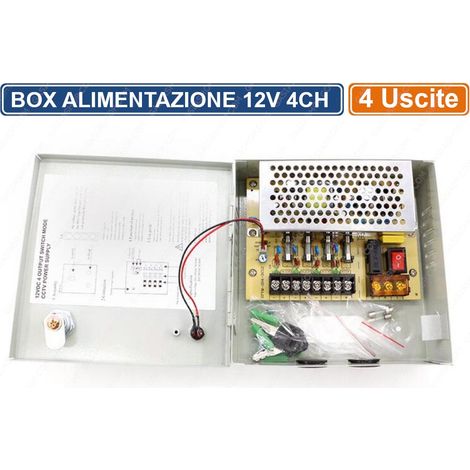RACK BOX METALLICO ALIMENTATORE STABILIZZATO A COMMUTAZIONE 4 USCITE DC12V CCTV