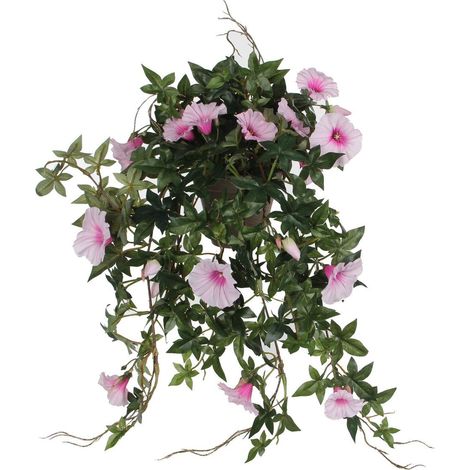 Plante artificielle suspendue Pétunia fleurs roses avec pot en terre cuite 25 x 45 x 50 cm - PANGIVO (1/5)