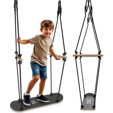 Balançoire de skateboard d'extérieur pour enfants - Durable, résistante aux intempéries, antidérapante, debout et assise - Accessoires de balançoire en bois - Balançoire de bateau (1/5)