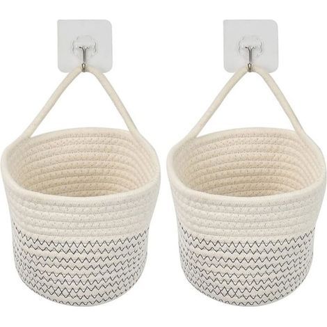 Lot de 2 paniers suspendus en corde de coton, petit panier de rangement tissé, sac suspendu pour vélo, jardinière en tissu,c0110 (1/4)