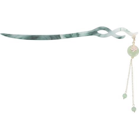 Épingle à Cheveux Chinoise Accessoire Rétro en Plastique Verte avec Design à Pompon pour Femmes Hanfu, pour Occasions Spéciales (1/5)
