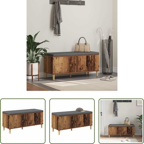 vidaXL Sitzbank - Flurbank mit Kissen mit Speicher Altholz 100 x 38 x 46 cm (1/5)