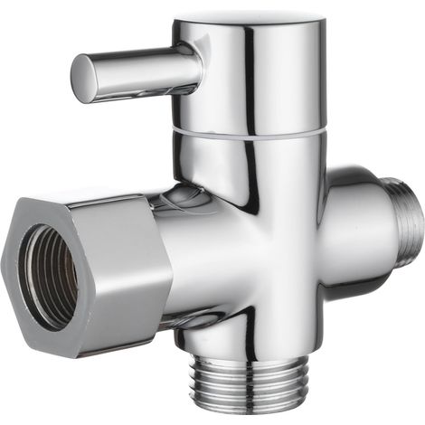 Vanne 3 Voies en Laiton Massif 3/8"-12/17 T Adaptateur Vanne de Derivation pour Toilette WC, Chromé (1/5)