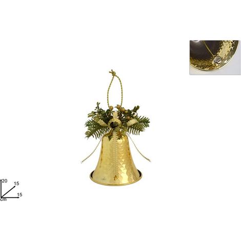 Decorazione Natale Campana con Campanellini e Bacche Oro 15 cm