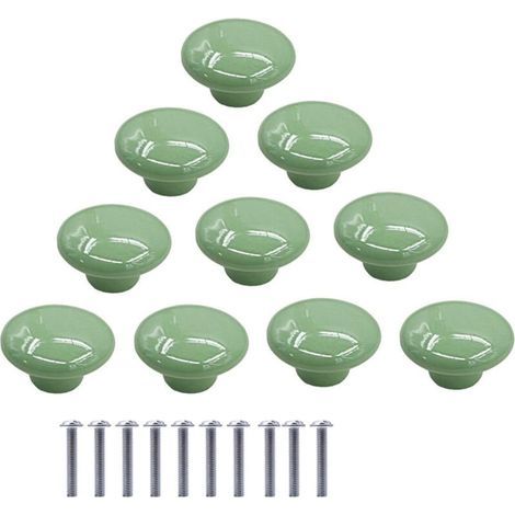 10 Pcs Boutons de Meuble en Céramique Boutons de Tiroir de Placard en Céramique en Forme de Ronds Poignées pour Armoires de Cuisine de Bibliothèque (Vert) (1/4)