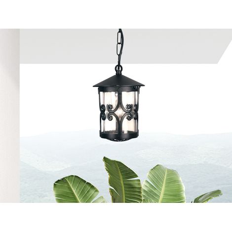 Outdoor Pendelleuchte HEREFORD aus Alu im Landhausstil, Schwarz Ø15cm