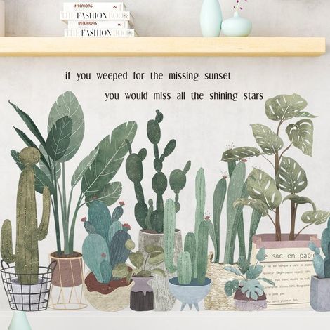 Stickers muraux pour plantes en pot, autocollants décoratifs pour canapé, papier peint artistique (1/5)