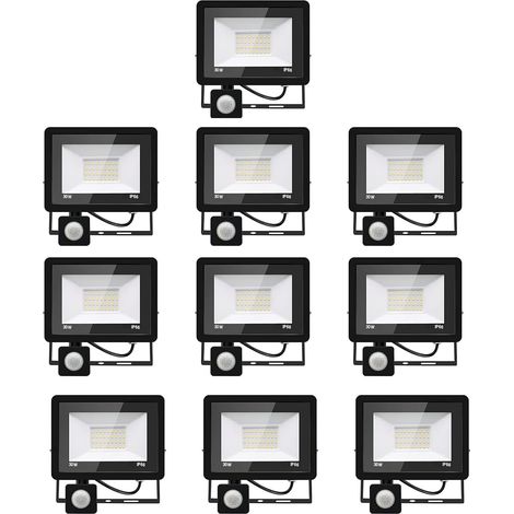 10PACK - Projecteur LED détecteur de mouvement 20W,2000LM Projecteur LED Exterieur Avec Detecteur Blanc Chaud(3000K) Imperméable IP66 Projecteur LED exterieur de sécurité pour, garage, couloir