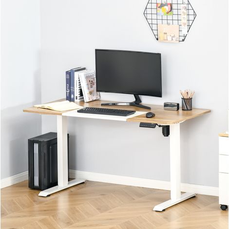 Escritorio eléctrico regulable en altura 140 x 70 cm, 4 posiciones, blanco OKMYHOME (1/5)