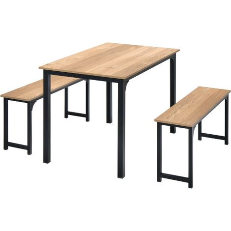 3-Piece Dining Table Set with 2 Benches Space-Saving Dining Furniture (1/3)