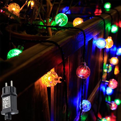Guirlande lumineuse d'extérieur 20m 200Leds, guirlande lumineuse à boules en cristal d'extérieur étanche avec prise, 8 modes et minuterie pour balcon, jardin, mariage, Noël, Multicolore