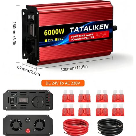 TATALIKEN 6000W Reiner Sinuswellen‑Wechselrichter, 24V auf 230V, Stromumwandler für Wohnmobil‑Camping und Fahrzeuge
