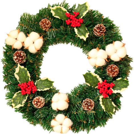 1 Couronne de Noël, guirlande LED, diamètre 20 cm, décorations baies et pommes de pin, pour porte et intérieur (1/5)