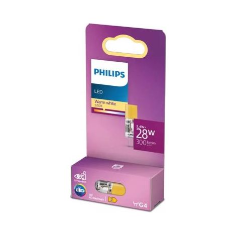 Philips Bombilla LED G4 Philips 2,4W 2700K 300lm 12V Equivalente 28W Halógena · No Regulable · Clase Energética E (1/2)