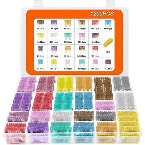 Compatible avec 1200 porte-fusibles de petite et moyenne taille en boîte + kit de fusibles jaunes à petite pince pour voiture (1/5)