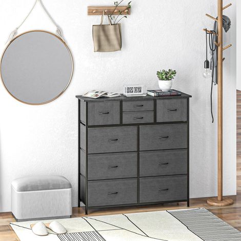 Commode de rangement 100x30x100 cm en acier noir avec 10 tiroirs en tissu, pour chambre – MEUBLIV (1/5)