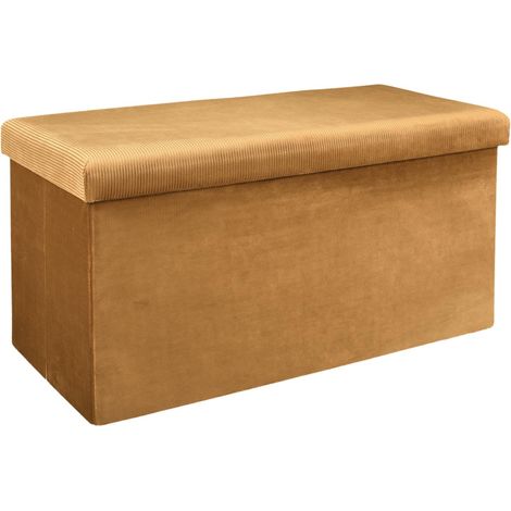 Coffre banc pliable velours cotele jaune 77x38x38 cm