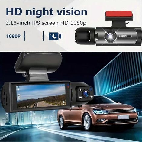 1080P DVR Dashcam mit Front- und Innenkamera, 3,16 Zoll IPS-Bildschirm und 170° Sichtfeld