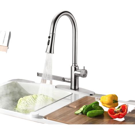 Miscelatore Cucina 4in1 Doccetta Estraibile 360° Inox Argento (1/5)