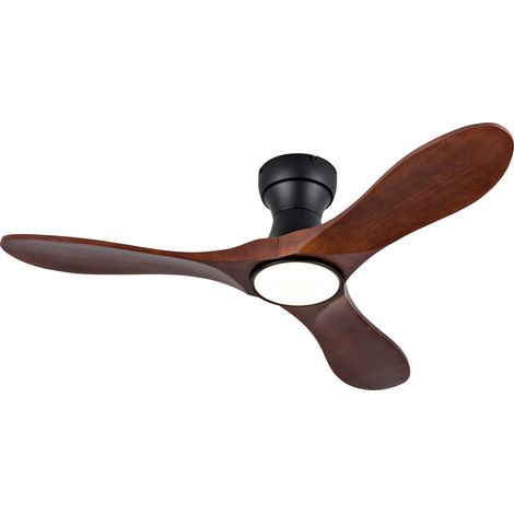 42" Deckenventilator mit LED-Licht und Fernbedienung, 3 gebogene Holzflügel, schwarz und dunkelbraun (1/5)