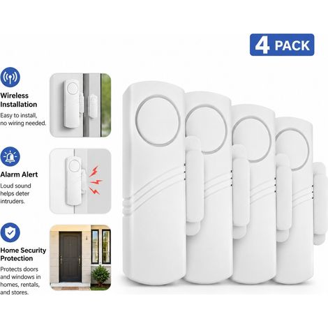 Alarme anti-effraction sans fil pour portes et fenêtres - Pack de 4, Système d'alerte contre les cambriolages avec capteur magnétique pour la sécurité de votre domicile, location et commerce (1/5)