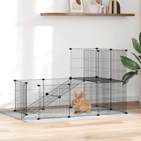 Enclos pour animaux 20 panneaux avec porte en acier noir 35 x 35 cm, 5.76kg - PANGIVO (1/5)