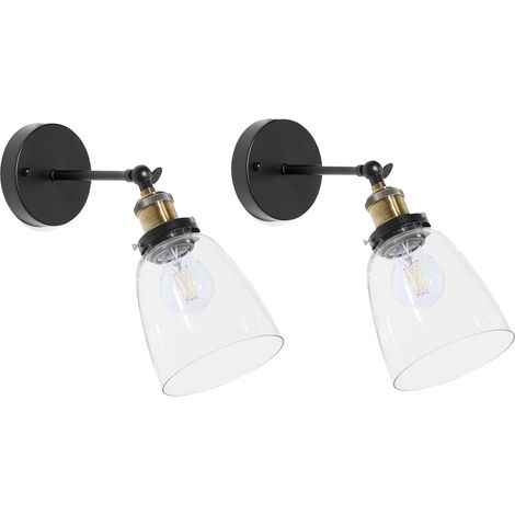 Set di 2 Appliques Regolabili in Metallo Nero e Vetro Stile Industriale Lovat