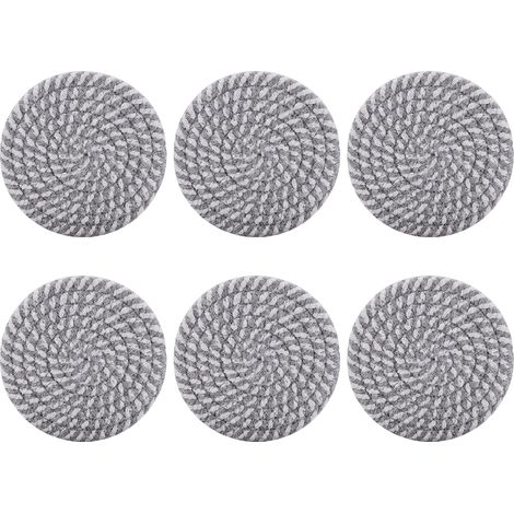 Dessous de verre tissés à la main, absorbants, ronds, résistants à la chaleur, ultra-absorbants, gris clair (1/5)
