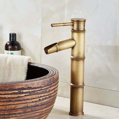 Robinet mitigeur de lavabo rétro en bronze, robinet monotrou pour eau chaude et froide, convient aux diamètres intérieurs de 32 mm à 40 mm. (1/4)