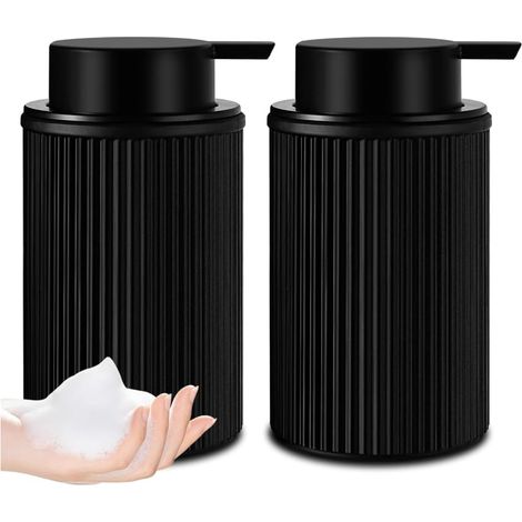 Lot de 2 distributeurs de savon moussant - 325 ml - Noir mat - En verre - Pour cuisine, salle de bain - Rechargeable - Distributeur de savon liquide vaisselle (1/5)