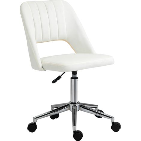 Höhenverstellbarer Bürostuhl mit Rollen, 360°-Drehfunktion, Schalensitz, Schaumstoffpolsterung, 49 x 60 x 79–91 cm, cremeweiß