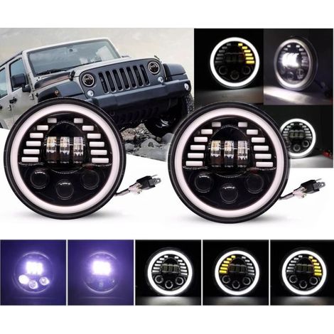 2er-Set universelle 7 Zoll (18 cm) LED-Halogen-Scheinwerfer, 12–24 V, Abblend-/Fernlicht mit DRL (Tagfahrlicht) und Blinker, wei
