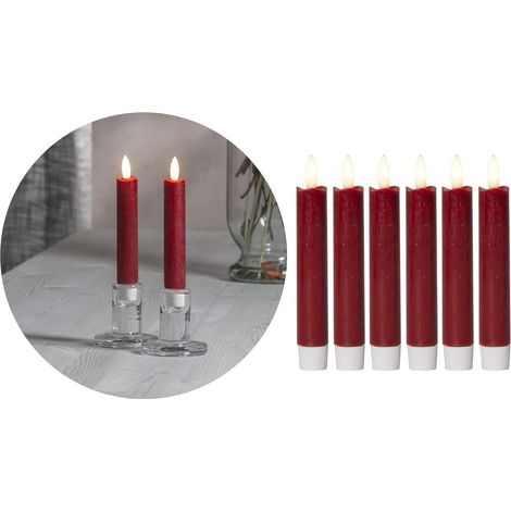 Bougies coniques LED Novaliv avec minuterie ROUGE 6 pièces intérieur 6 heures VRAIE CIRE 15 cm de hauteur pour les bougies 2,2 cm de diamètre 2 piles