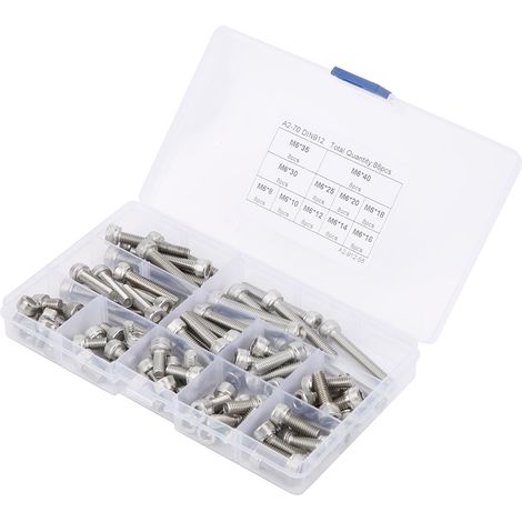 Vis à tête hexagonale creuse 304 acier inoxydable, assortiment multi-longueurs combiné de 88 pièces (M6) pour bricolage et fixation. (1/5)