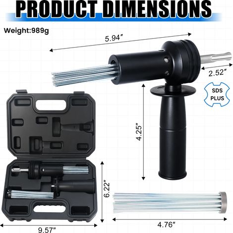(Kit adaptateur) Adaptateur pour perceuse à percussion SDS Plus, décapeur électrique à aiguille 18 dents pour décapage de peinture, élimination de la rouille et du béton (alternative aux outils pneuma (1/4)