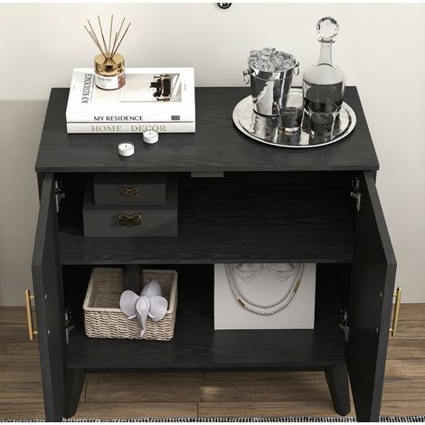 Aparador 80x40,1x80 cm de MDF negro, estructura de madera y estantes regulables - MEUBLIV (1/5)