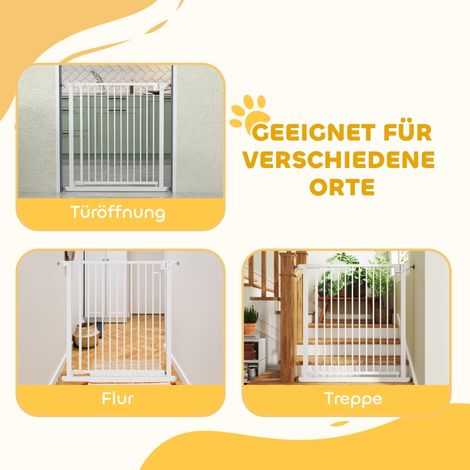 Barrera de seguridad para niños y mascotas, sin taladro, cierre automático, blanca, 76 cm (1/5)