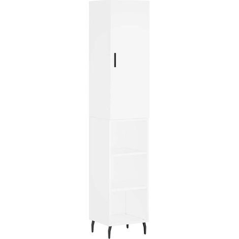 Buffet bahut commode armoire meuble de rangement organisateur cuisine salle de séjour salon haut 34,5 x 34 x 180 cm bois d'ingénierie blanc