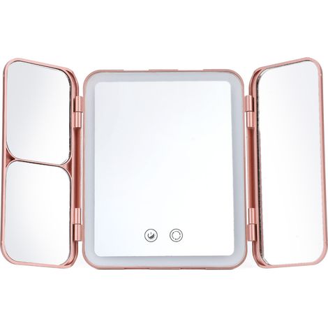 Miroir de maquillage pliable à LED, portable et rechargeable, avec lumière intégrée, idéal pour la maison et les voyages. (1/5)