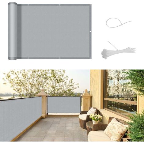 Brise Vue Balcon - 1 Pièce - Polyester Gris Clair - Protection UV Et Imperméable - Pour Terrasse Jardin Patio - 90x400cm (1/5)