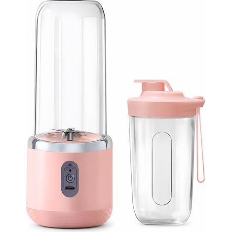 Blender Électrique Portable Rose, 6 Lames en Acier Inoxydable, 2 Gobelets avec Couvercle, Recharge USB-C (1/5)