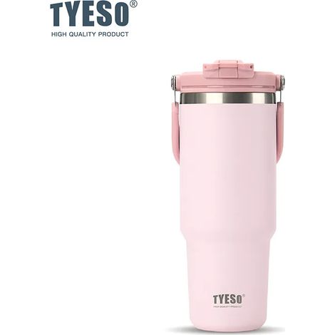 Mug isotherme grande capacité (rose, 1050 ml) avec anse, tasse à café double usage, gobelet à glace en acier inoxydable