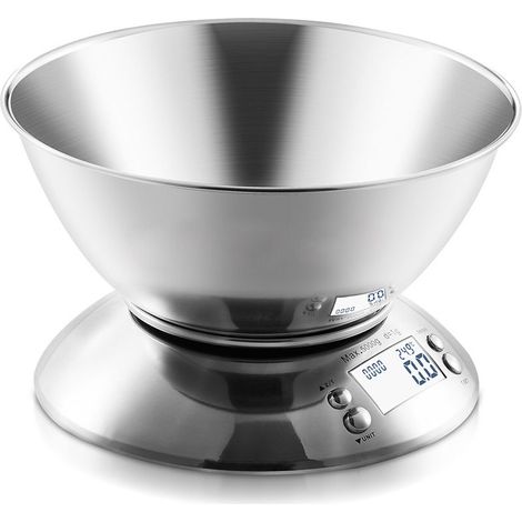 Balance de cuisine électronique 5 kg, petite balance de précision pour la maison, avec bol amovible de 2 L et grand écran LCD pour gâteaux, tartes et pâtisseries professionnelles.-AquaForge (1/5)