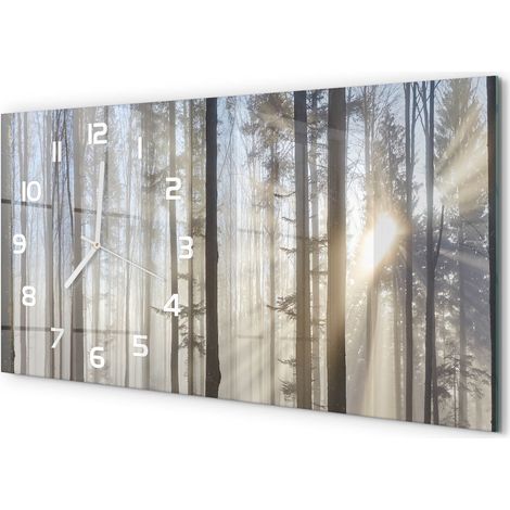 Horloge Murale Panoramique 60x30 cm en Verre Trempé Silencieuse Design Moderne Brouillard dans la forêt (1/5)