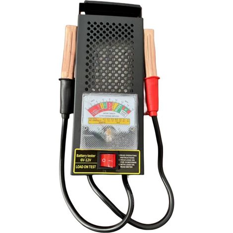 Battery tester for 6V and 12V batteries/accumulators, with 2 clamps, adjustable scale, battery tester for vehicle charging systems, alternators, starters (1/4)