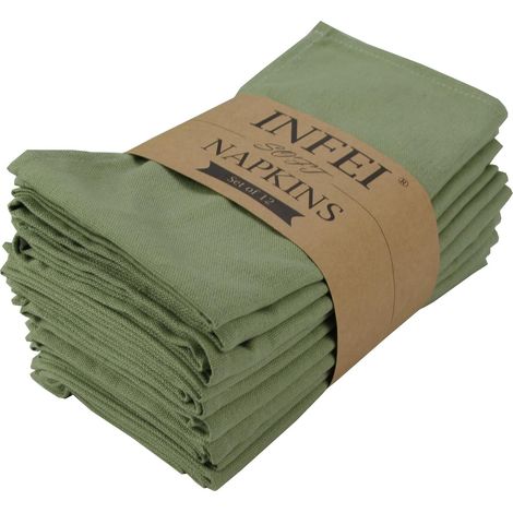Serviettes en Tissu en Coton de Couleur Unie - Lot de 12 (17 x 17 Pouces) - pour événements et Usage Domestique (Olive) (1/5)